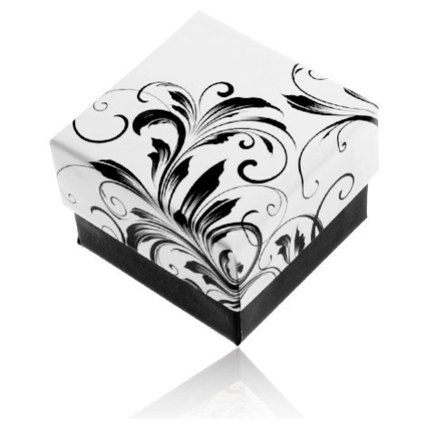 Dárková krabička na prsten, vzor popínavých listů, černobílá kombinace Šperky eshop