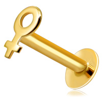 Piercing do rtu a brady z 585 žlutého zlata - kontura ženského symbolu, plochý tvar