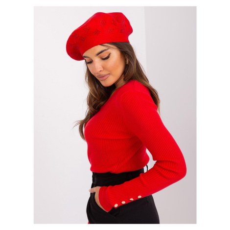 Červený dámský baret s aplikací Fashionhunters
