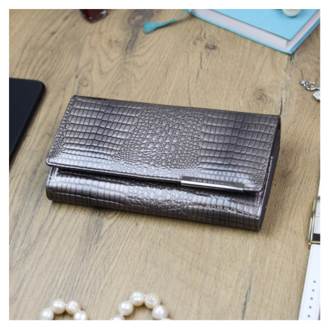 Luxusní velká dámská kožená peněženka Fredy, šedá GREGORIO