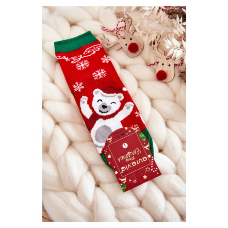 Dětské ponožky "Merry Christmas" Veselý medvěd červene Kesi