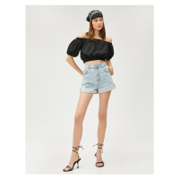 Koton Open Shoulder Crop Blouse Balloon Sleeve