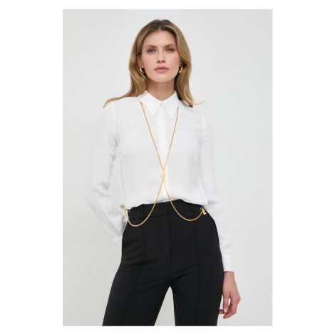 Košile Elisabetta Franchi dámská, béžová barva, slim, s klasickým límcem, CA02241E2