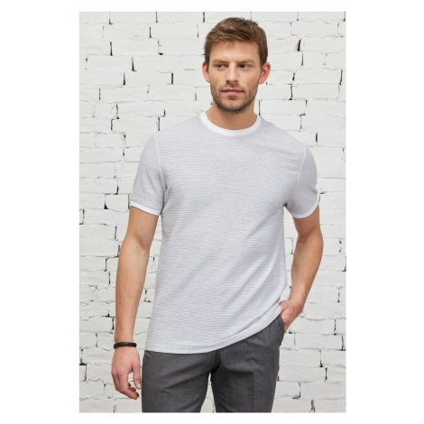 ALTINYILDIZ CLASSICS Pánské bílo-šedé tričko Comfort Fit s volným střihem a kulatým výstřihem z  AC&Co / Altınyıldız Classics