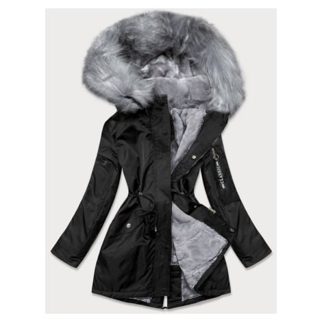 Černo-šedá dámská zimní bunda parka s kožešinou (B532-1070) černá S'WEST |  Modio.cz