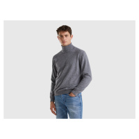 Benetton, Dark Gray Turtleneck In Pure Merino Wool