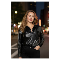 Trendyol Curve Black Faux Leather Woven Jacket