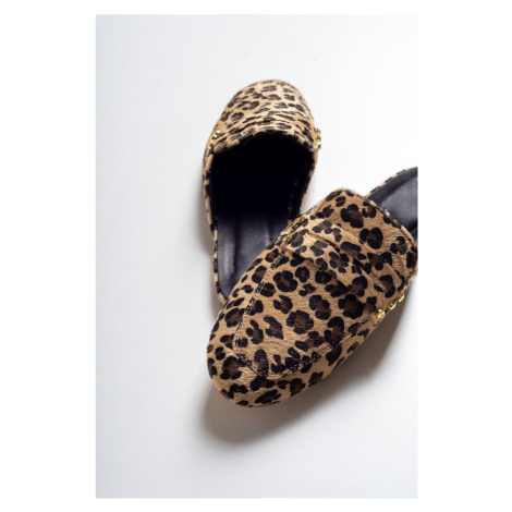 Dámské hnědé pantofle z pravé kůže s leopardím vzorem od LuviShoes