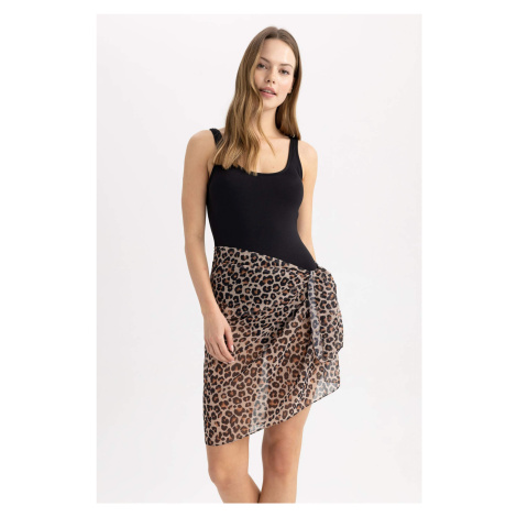 DEFACTO Fall in Love Regular Fit Leopard Patterned Chiffon Pareo with Waist Tie