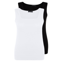 Trendyol Curve Black-White Basic Corded 2-Pack Square Collar Knitted Tank Top