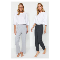 Trendyol 2-Pack Grey-Anthracite Ribbed Cotton Knitted Pajama Bottom