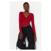 Trendyol Burgundy Cotton Stretch Chest Gathered Fitted/Sticky Crop Knitted Blouse
