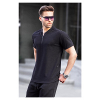 Madmext Black Zipper Collar Men's T-Shirt 6086