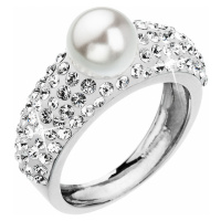 Evolution Group Stříbrný prsten s krystaly a perlou 35032.1