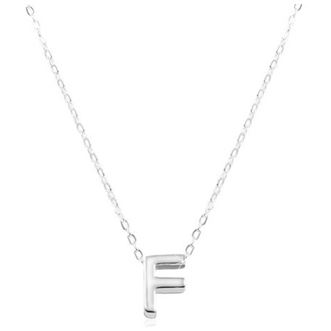 Stříbrný 925 náhrdelník, lesklý řetízek, velké tiskací písmenko F Šperky eshop