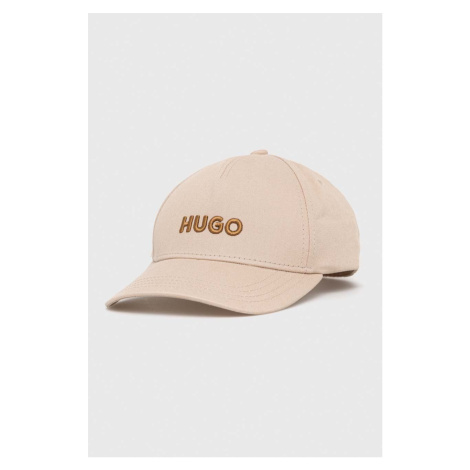 Bavlněná baseballová čepice HUGO béžová barva, s aplikací Hugo Boss