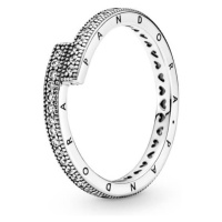 Pandora Něžný stříbrný prsten Logo a srdíčka 199491C01 48 mm