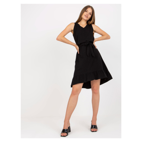 Černé bavlněné basic šaty s volánem RUE PARIS Fashionhunters