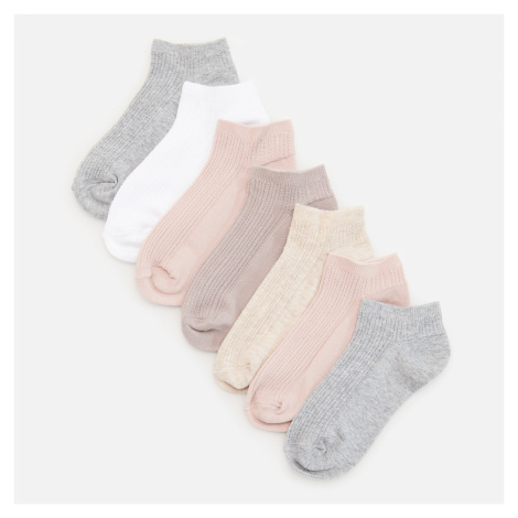 Reserved - Sada 7 párů kotníkových ponožek s vysokým podílem bavlny - Krémová