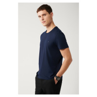 Avva Men's Navy Blue Ultrasoft Crew Neck Plain Standard Fit Normal Cut Modal T-shirt