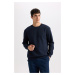 DEFACTO Men's Navy Blue Regular Fit Crew Neck Jacquard Sweatshirt