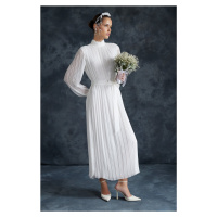Trendyol White Pleated Woven Lined Chiffon Wedding/Special Occasion Bride Dress