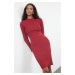 Trendyol Burgundy Fitted Long Sleeve Ribbed Stretchy Knitted Dress