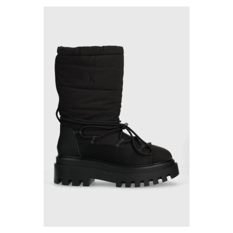 Sněhule Calvin Klein Jeans FLATFORM SNOW BOOT NYLON WN černá barva, YW0YW01146