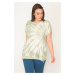 Şans Women's Plus Size Green Tie Dye Patterned Blouse With Stones In The Front And Lace Up At Th