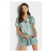 Trendyol Mint Embroidered Satin Shirt-Shorts Woven Pajama Set