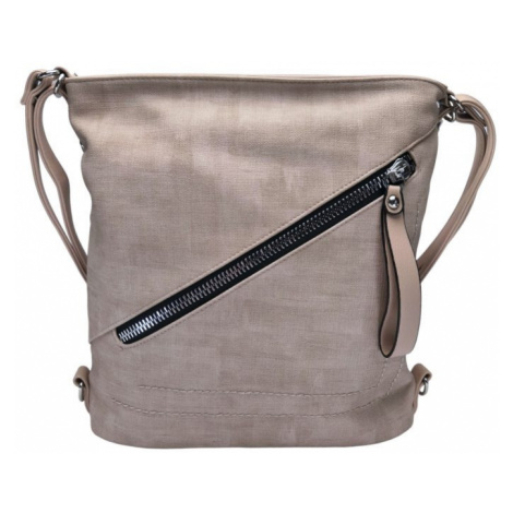 Střední béžový kabelko-batoh 2v1 se slušivým šikmým zipem