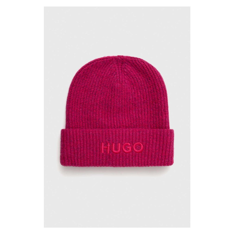 Čepice z vlněné směsi HUGO růžová barva Hugo Boss