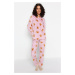 Trendyol Pink Fleece Teddy Bear Patterned Tshirt-Pants Knitted Pajamas Set