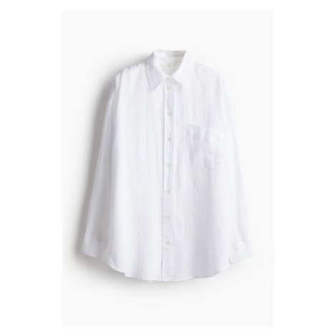 H & M - Oversized lněná košile - bílá H&M