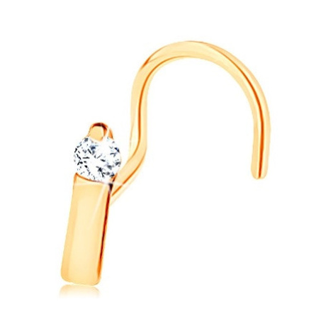 Piercing do nosu ve žlutém 14K zlatě - úzký proužek ukončený čirým zirkonem Šperky eshop