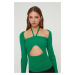 Trendyol X Sagaza Studio Green Tie Detailed Knitwear Blouse