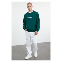 Trendyol Emerald Green Oversize/Wide Cut Text Embroidered Sweatshirt