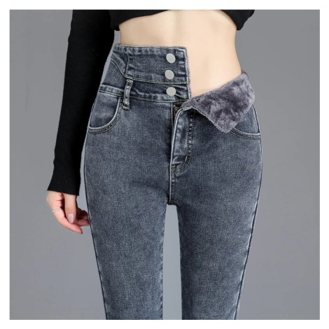 Zateplené dámské skinny džíny s vysokým pasem a fleecem