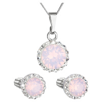 Evolution Group Sada šperků s krystaly Swarovski náušnice, řetízek a přívěšek růžové opálové kul