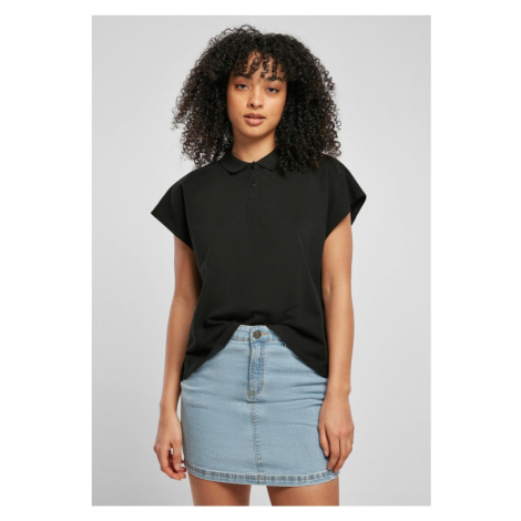 Ladies Oversized Extended Shoulder Polo Tee - black Urban Classics