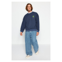 Trendyol Indigo Oversize/Wide-Fit Long Sleeve Embroidery Detail Sweatshirt