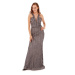 Carmen Gray Striped Sequined Fishnet Evening Dress