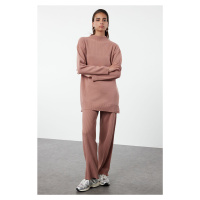 Trendyol Dusty Rose Corduroy Knitted Sweater Bottom-Top Set