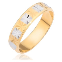 Lesklý prsten - zlaté a stříbrné obdélníky s diamantovým řezem