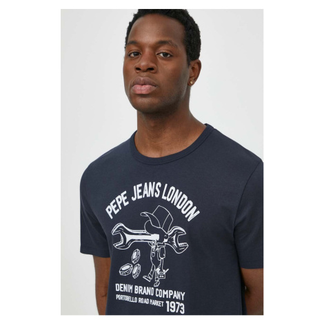 Bavlněné tričko Pepe Jeans tmavomodrá barva, s potiskem
