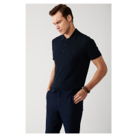 Avva Men's Navy Blue Cotton Polo Neck Regular Fit Fine Knitwear T-shirt