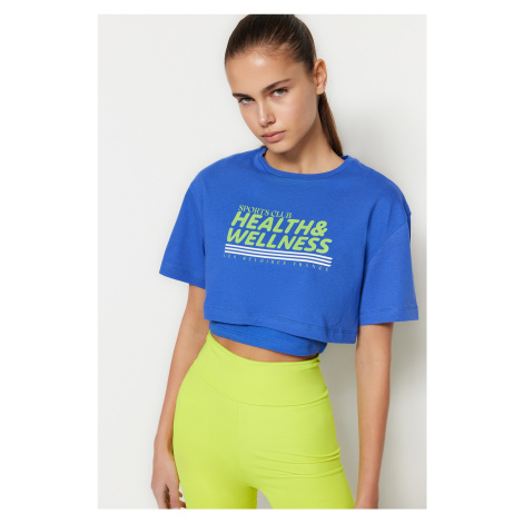 Trendyol Blue Crop 2 Layer Knitted Sports T-Shirt