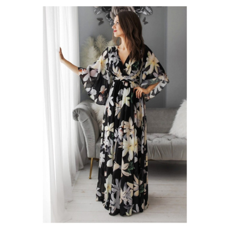 Eva & Lola Černé květinové šaty s volnými rukávy