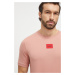 Bavlněné tričko HUGO růžová barva, s aplikací, 50447978