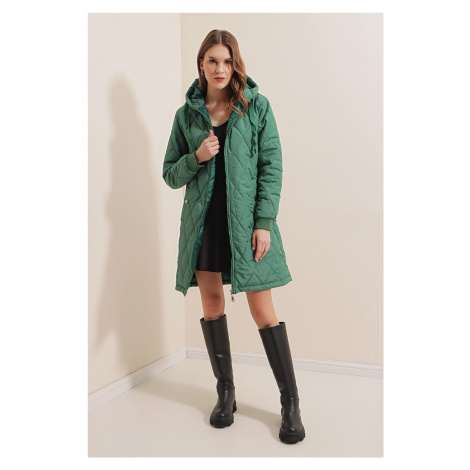 Bigdart 5138 Prošívaný dlouhý péřový kabát - Emerald